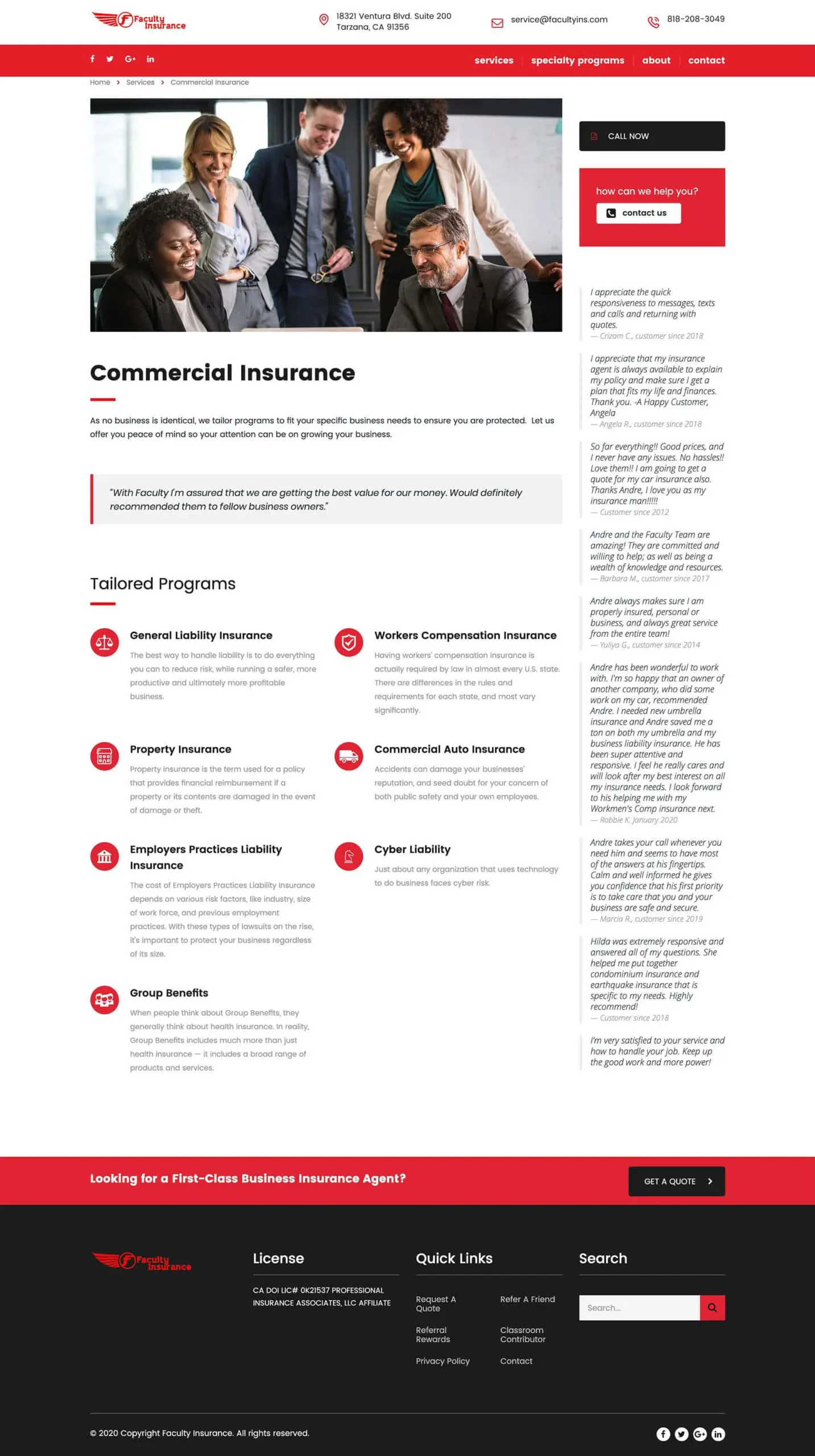 Faculty Insurance Commercial Insurance page