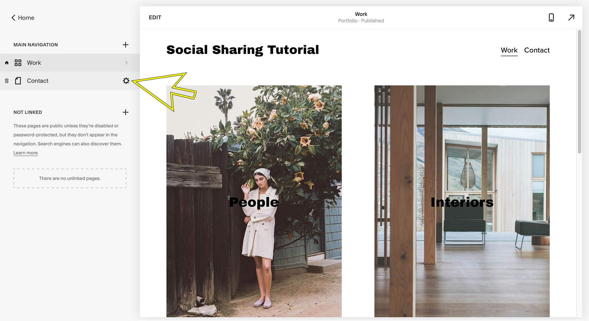 squarespace social sharing image tutorial page settings