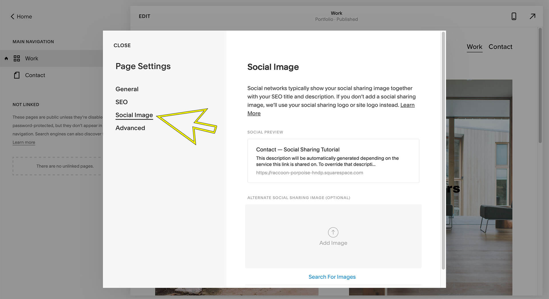 squarespace social sharing image tutorial add social image button