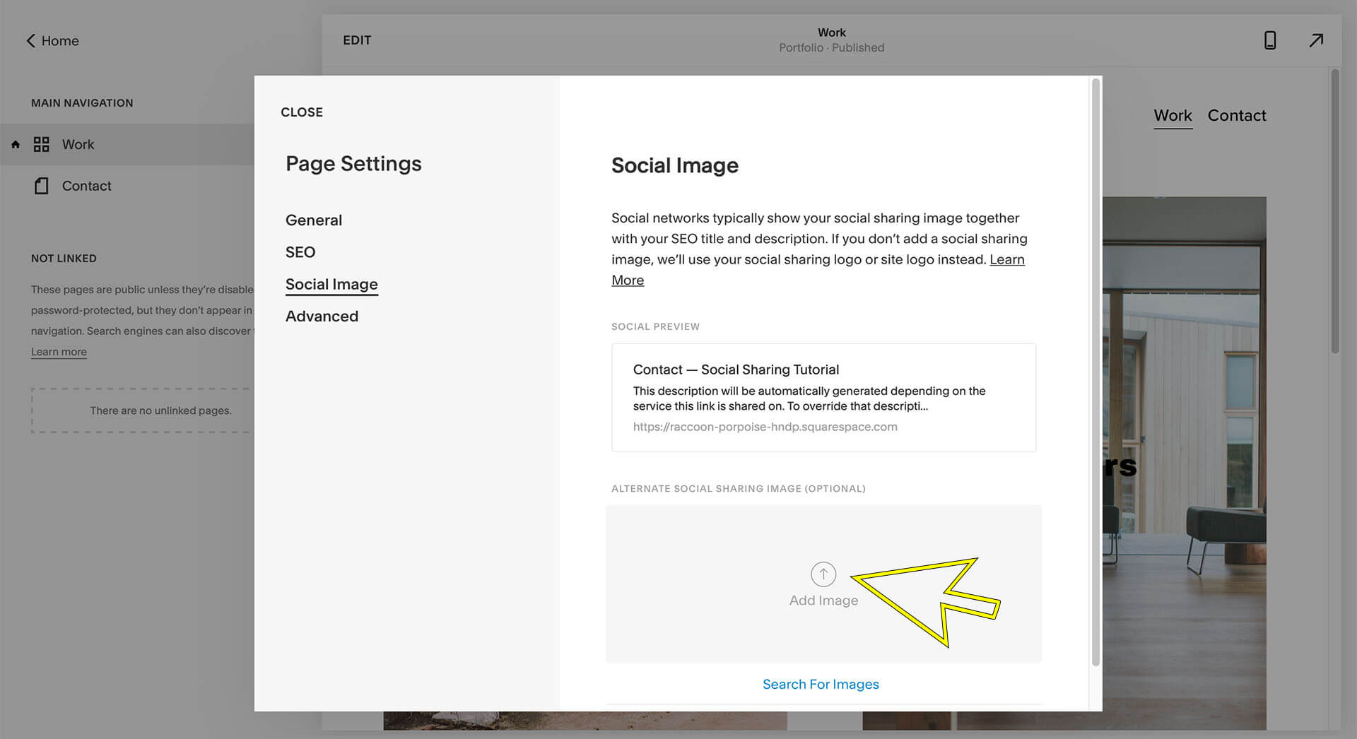 squarespace social sharing image tutorial add social image button