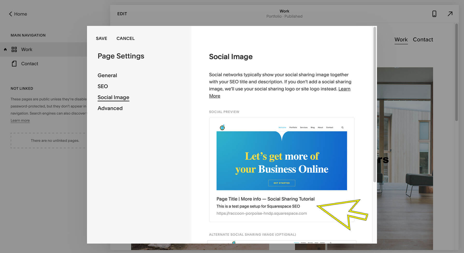 squarespace social sharing image tutorial image, social image