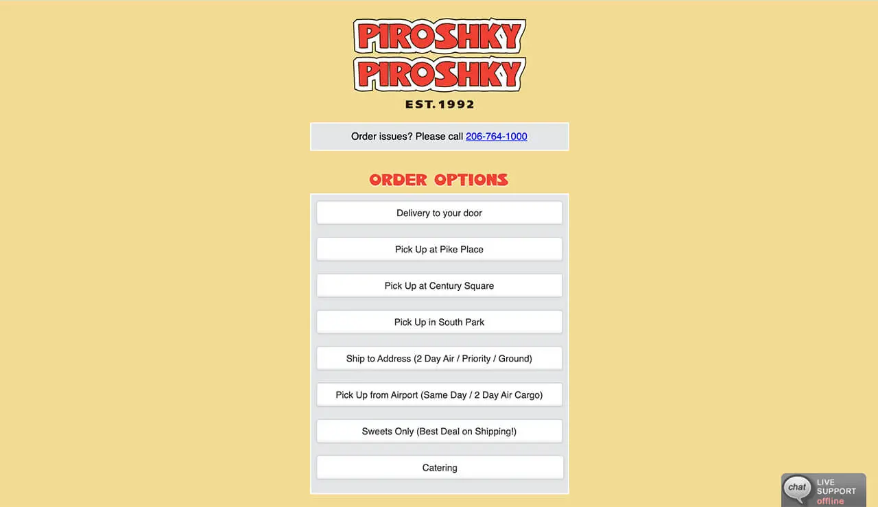 image of Piroshky Piroshky order page web design during coronavirus