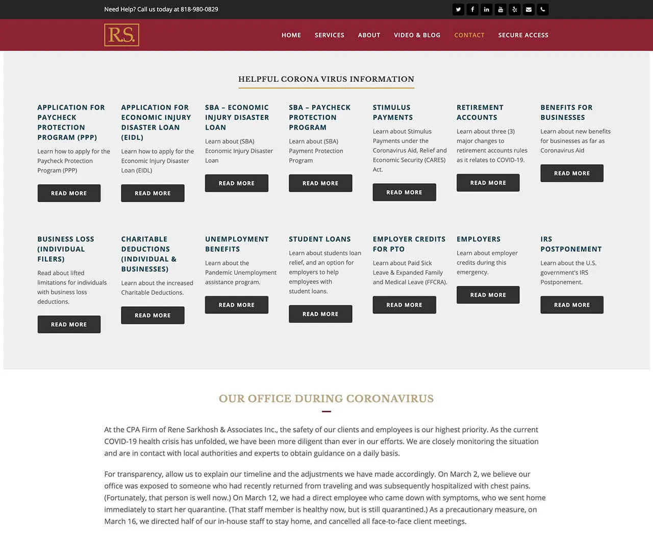 image of Sarkhosh CPA office during coronavirus webdesign