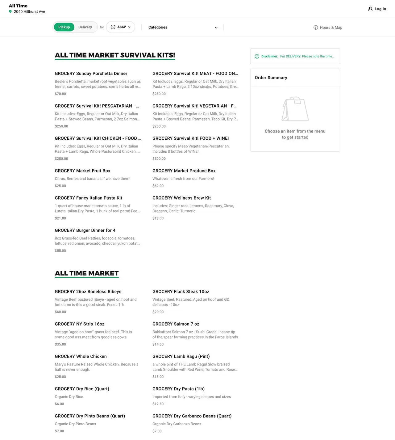 image of All Time menu web design coronavirus