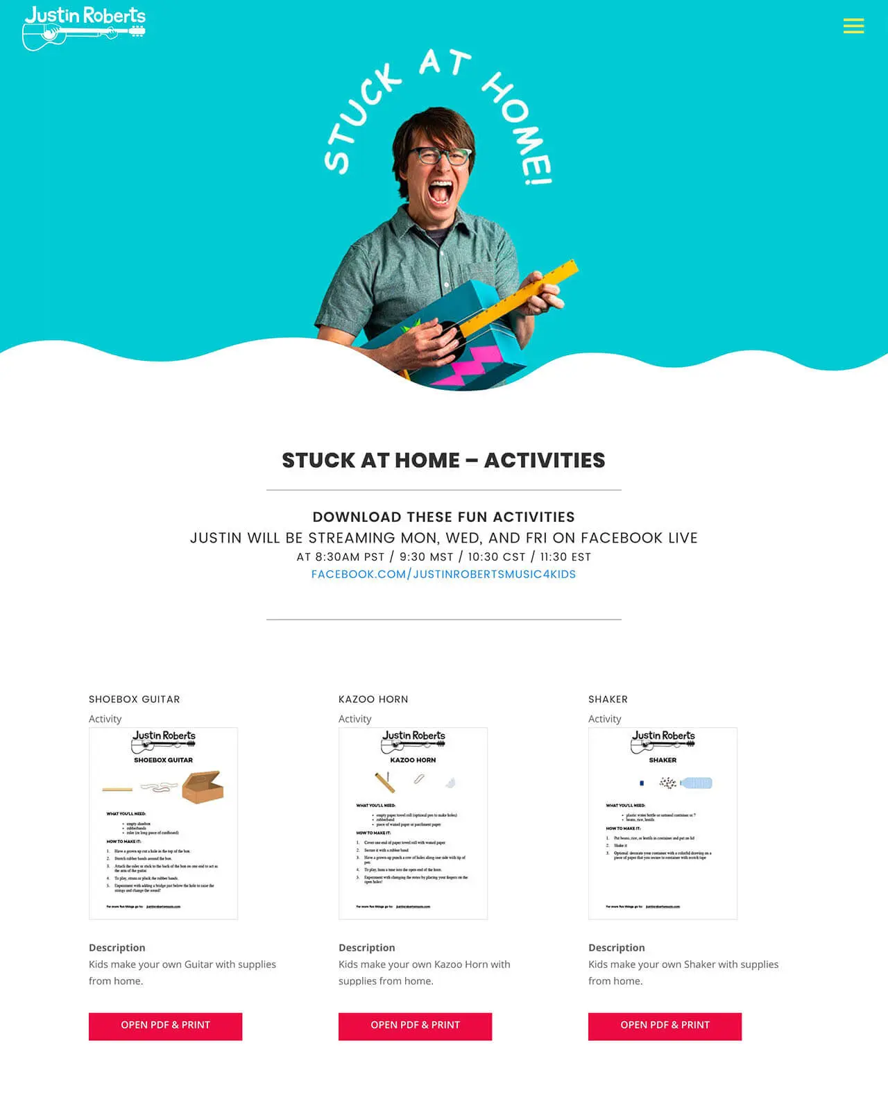 image of Justin Roberts Stay at home page web design during coronavirus