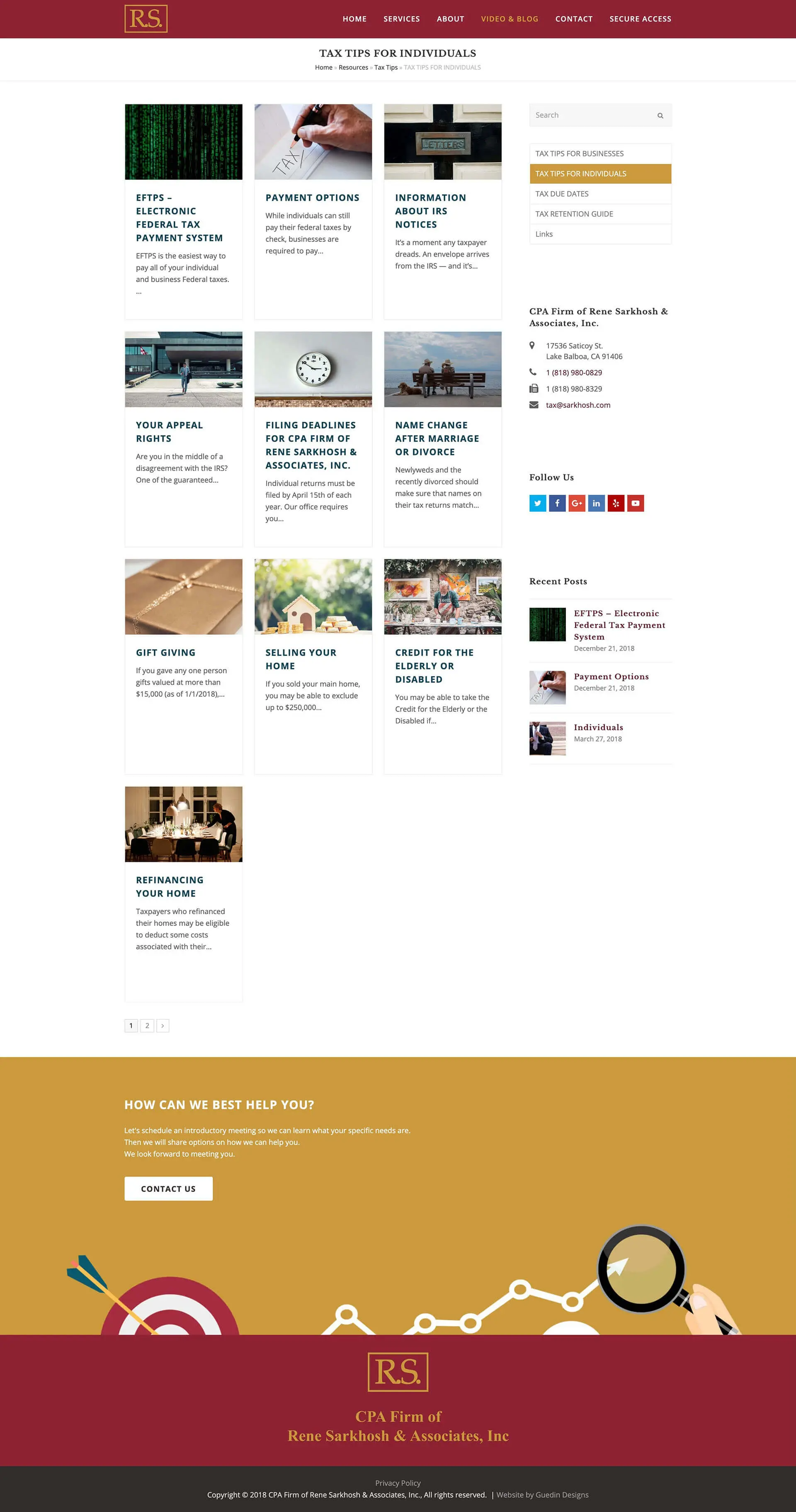 Snapshot of Tips blog page. Web design by Guedin Designs
